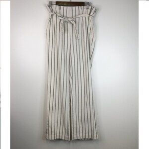 Cisono Linen Collection Striped Wide Leg Paper Bag Waist Pants Size L
